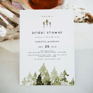 JENNA Rustic Watercolor Pine Tree Bridal Shower Invitation