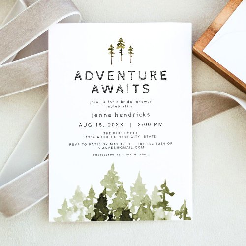 JENNA Rustic Watercolor Pine Tree Bridal Shower Invitation