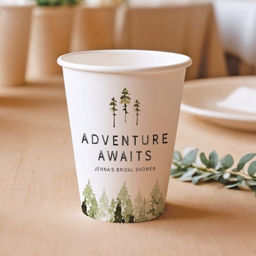 JENNA Rustic Watercolor Pine Tree Bridal Shower Paper Cups