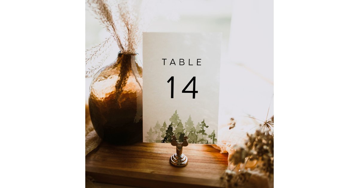 JENNA Rustic Watercolor Pine Tree Table Numbers | Zazzle