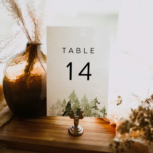 JENNA Rustic Watercolor Pine Tree Table Numbers | Zazzle