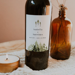 JENNA Rustic Watercolor Pine Tree Wine Label
