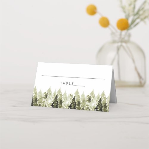 JENNA Rustic Watercolor Pines Tented Place Card