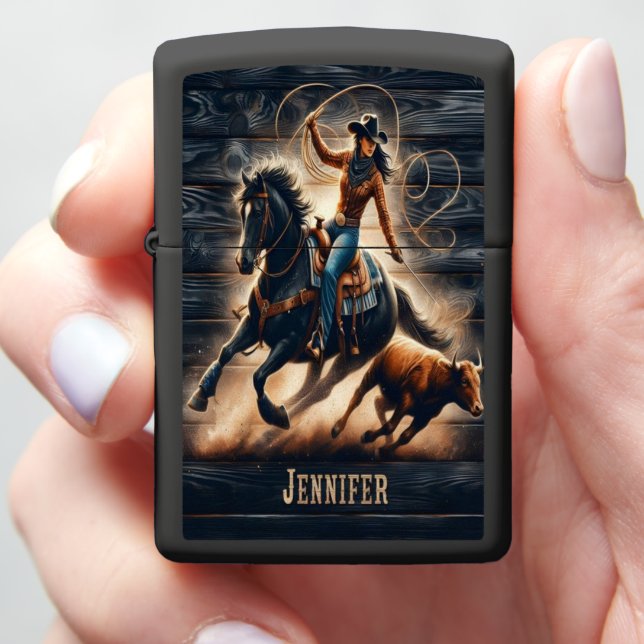 Jennifer Cowgirl Lassoing In The Rodeo Zippo Lighter (In Hand)