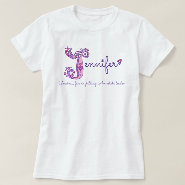 Jennifer girls J name meaning monogram shirt (Design Front)
