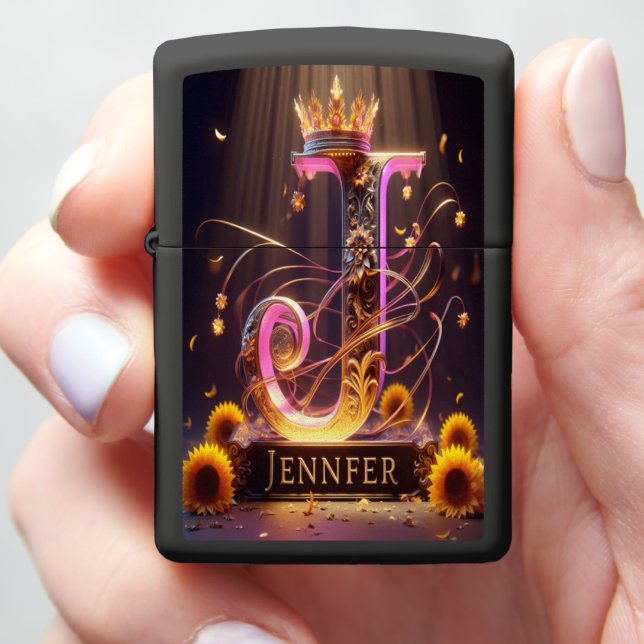 Jennifer Golden J With Crown & Sunflowers Zippo Lighter (In Hand)