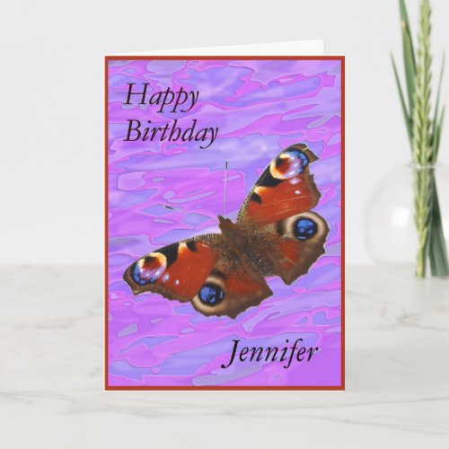 Jennifer Happy Birthday Peacock Butterfly card