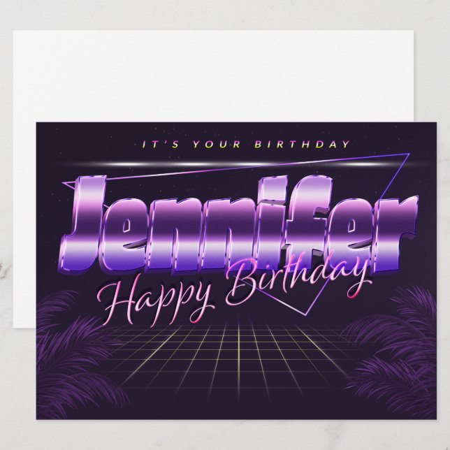 Jennifer Name First Name lilac retro card birthday (Front/Back)