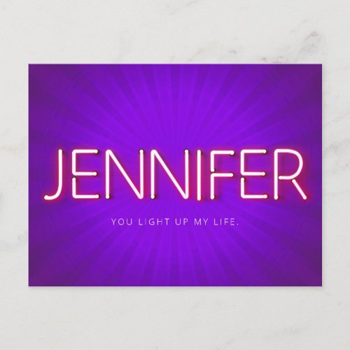 Jennifer name in glowing neon lights postcard