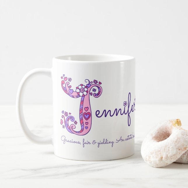 Jennifer name meaning decorative J monogram mug (With Donut)