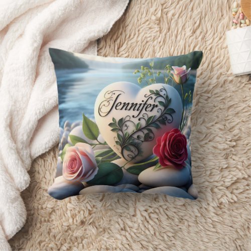 Jennifers Heart by the River Throw Pillow