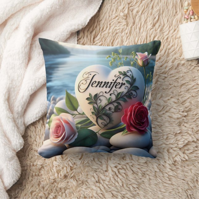 Jennifer's Heart by the River Throw Pillow (Blanket)