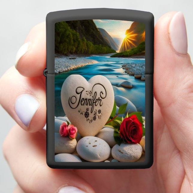 Jennifer's Heart By The River Zippo Lighter (In Hand)