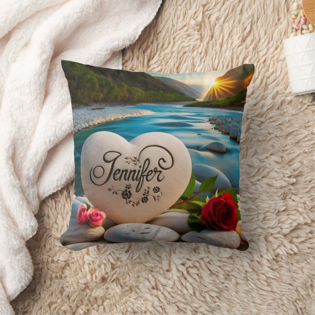 Jennifer's River Sunset Throw Pillow (Blanket)