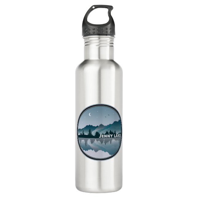 Jenny Lake Grand Teton National Park Reflection Stainless Steel Water Bottle (Front)