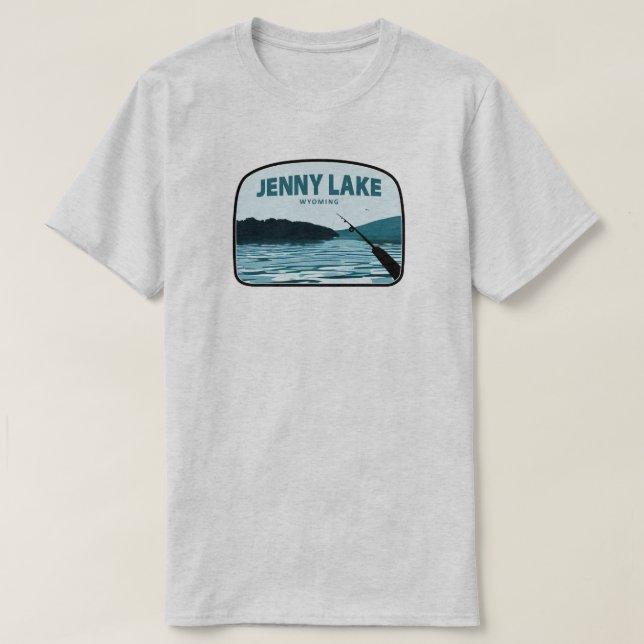 Jenny Lake Wyoming Fishing Rod T-Shirt (Design Front)