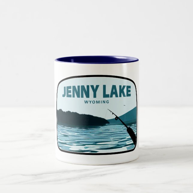 Jenny Lake Wyoming Fishing Rod Two-Tone Coffee Mug (Center)