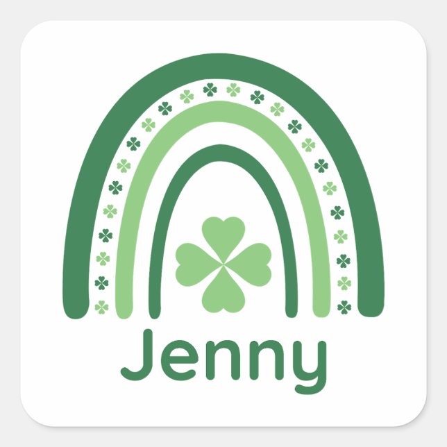 Jenny Name Clover Boho Rainbow Square Sticker (Front)