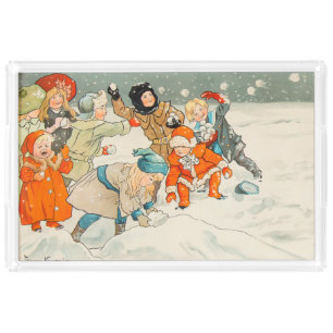 Jenny Nystrom, Children playing in snow, Christmas Acrylic Tray