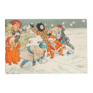 Jenny Nystrom, Children playing in snow, Christmas Placemat