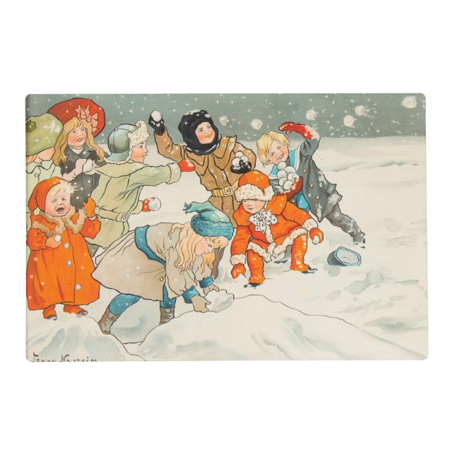 Jenny Nystrom, Children playing in snow, Christmas Placemat (Front)