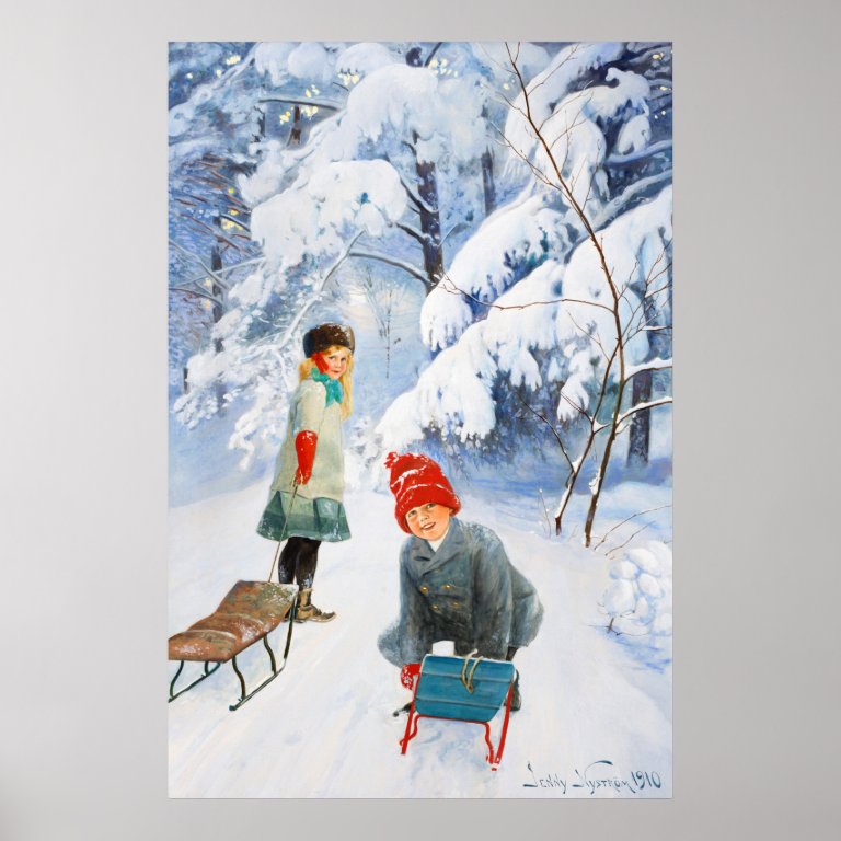 Jenny Nystr&#246;m Children sledding 1910 Winter XL Poster