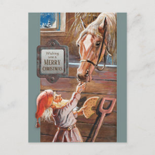Jenny Nyström Christmas Tomte Brownie horse stable Holiday Postcard