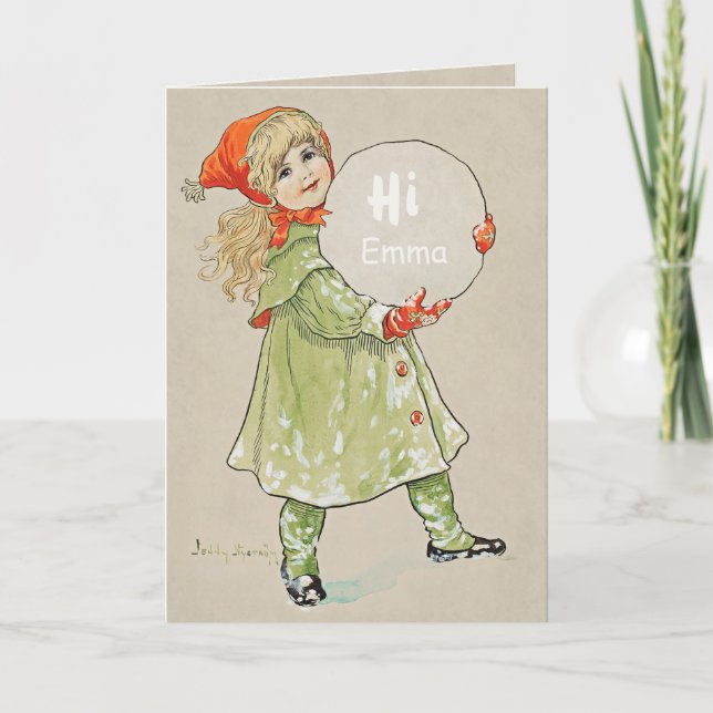 Jenny Nyström Girl with snowball CC0090 Birthday Card (Front)