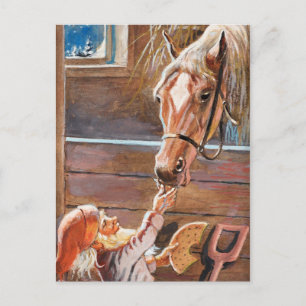 Jenny Nyström - Merry Christmas Horse in a Stable Holiday Postcard