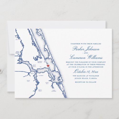 Jensen Beach FL Elegant Navy Wedding Invitation