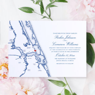 Jensen Beach FL Map Elegant Navy Blue Wedding Invitation