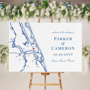 Jensen Beach FL Map Navy Blue Wedding Welcome Sign
