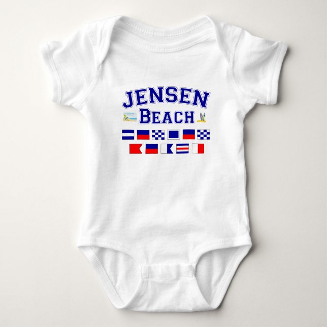 Jensen Beach, FL - Nautical Flag Spelling Baby Bodysuit (Front)