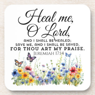 Jeremiah 17:14 Healing Bible Verse Wildflowers Beverage Coaster