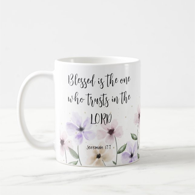 Jeremiah 17:7 Trust in the Lord Scripture Floral Coffee Mug (Left)