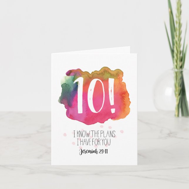 Jeremiah 29:11 10! Watercolor Birthday Card (Front)