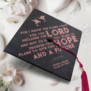 Jeremiah 29:11 Bible Verse Black & Pink Doves Graduation Cap Topper