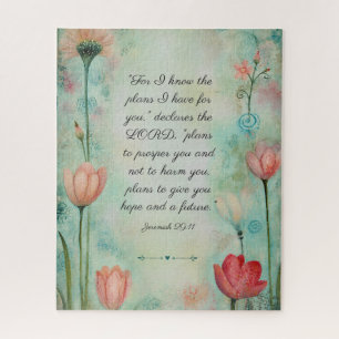 Jeremiah 29:11 Bible Verse Floral Watercolor Jigsaw Puzzle