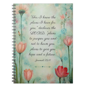 Jeremiah 29:11 Bible Verse Floral Watercolor Notebook