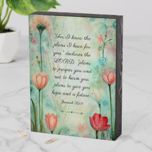 Jeremiah 29:11 Bible Verse Floral Watercolor Wooden Box Sign
