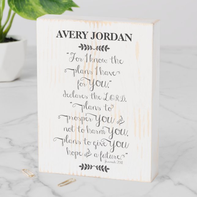 Jeremiah 29:11 Bible Verse  Personalized Farmhouse Wooden Box Sign (In Situ Vertical)