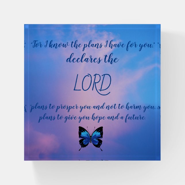 Jeremiah 29:11 Blue Butterfly Paperweight (Front)