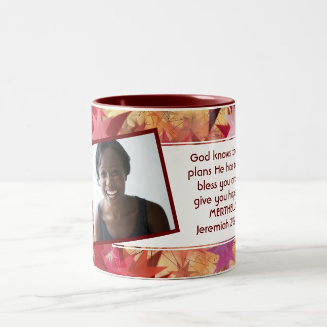 JEREMIAH 29:11 Christian Photo Template Two-Tone Coffee Mug (Center)