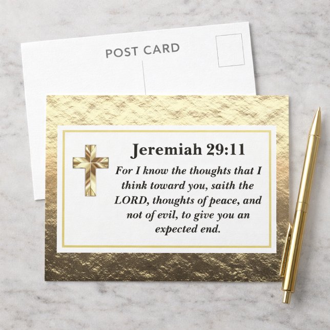Jeremiah 29:11 Classy Gold Bible Verse Postcard (The foil details are simulated in the artwork. No actual foil will be used in making this product.)