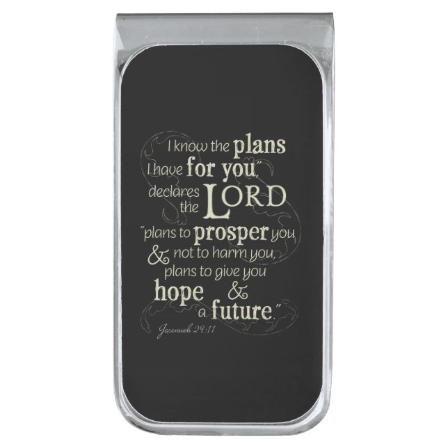 Jeremiah 29:11 Encouraging Bible Verse Silver Finish Money Clip (Front Vertical)