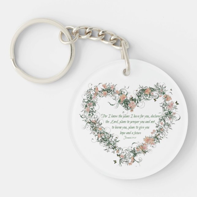 Jeremiah 29:11 Floral Heart Keychain (Front)