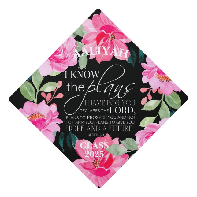 Jeremiah 29:11 Floral Personalize Tassel Topper (Front)