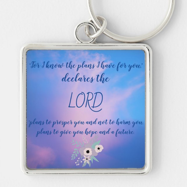Jeremiah 29:11 Flowers Square Keychain (Front)