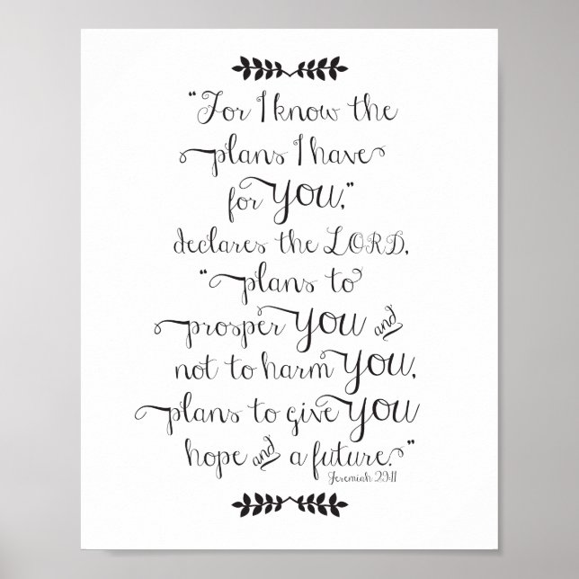 Jeremiah 29:11 For I Know the Plans Bible Verse Poster (Front)
