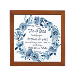 Jeremiah 29:11 For I know the Plans Blue Floral Desk Organizer